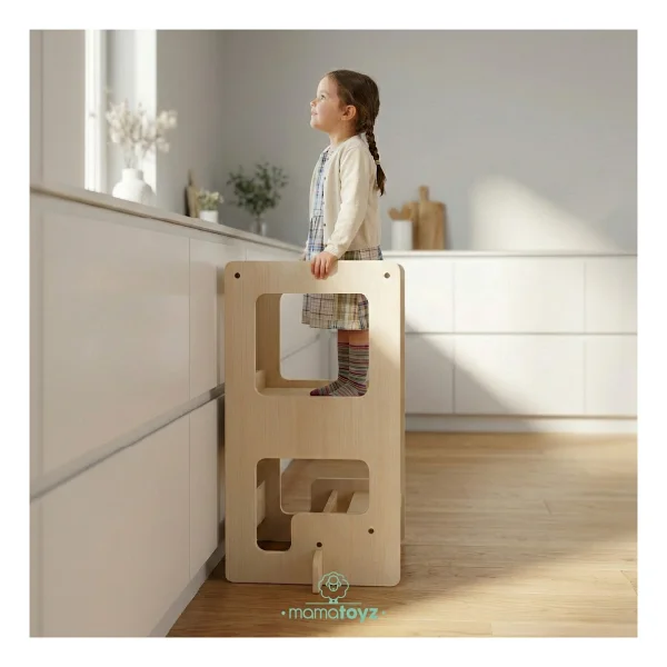 Mamatoyz Öğrenme Kulesi Flip Natural 3'ü 1 Arada & Aktivite Masası & Yazı Tahtası - Doğal Ahşap Cilalı Banyo Ve Mutfak Yükselticisi - Naturel Ahşap - Görsel 9