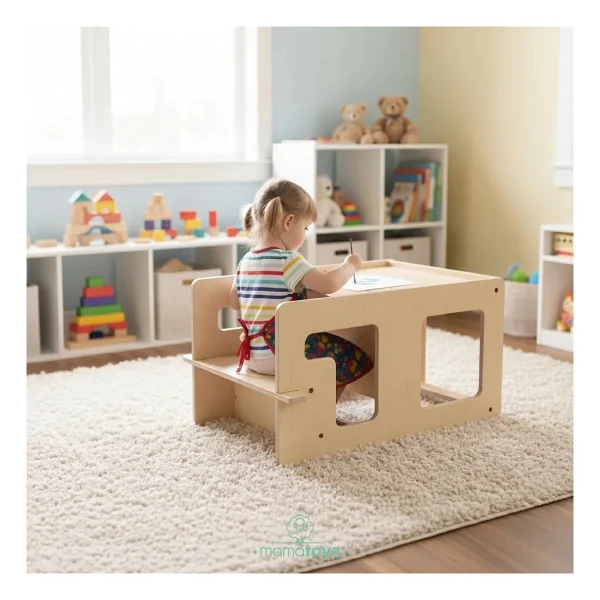 Mamatoyz Öğrenme Kulesi Flip Natural 3'ü 1 Arada & Aktivite Masası & Yazı Tahtası - Doğal Ahşap Cilalı Banyo Ve Mutfak Yükselticisi - Naturel Ahşap - Görsel 2