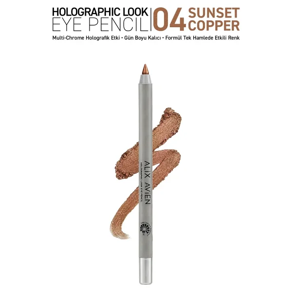 Alix Avien Suya Dayanıklı Kalıcı Holografik Işıltılı Göz Kalemi - Holographic Eye Pencil 04 Sunset Copper - Görsel 10