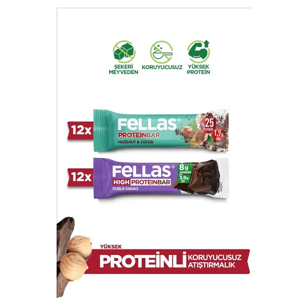 Fellas Protein Bar (32 G) Süper İkili Kutu - 24 Adet (Duble Kakaolu X 12 + Fındıklı Ve Kakaolu X 12) - Görsel 9