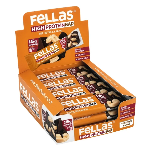 Fellas Yüksek Protein Bar - Yer Fıstıklı Ve Kakaolu (45 G) X 12 Adet - Görsel 2