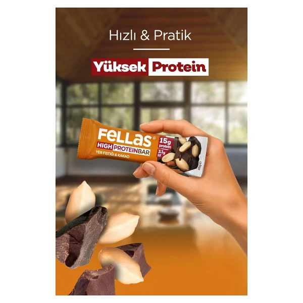 Fellas Yüksek Protein Bar - Yer Fıstıklı Ve Kakaolu (45 G) X 12 Adet - Görsel 4