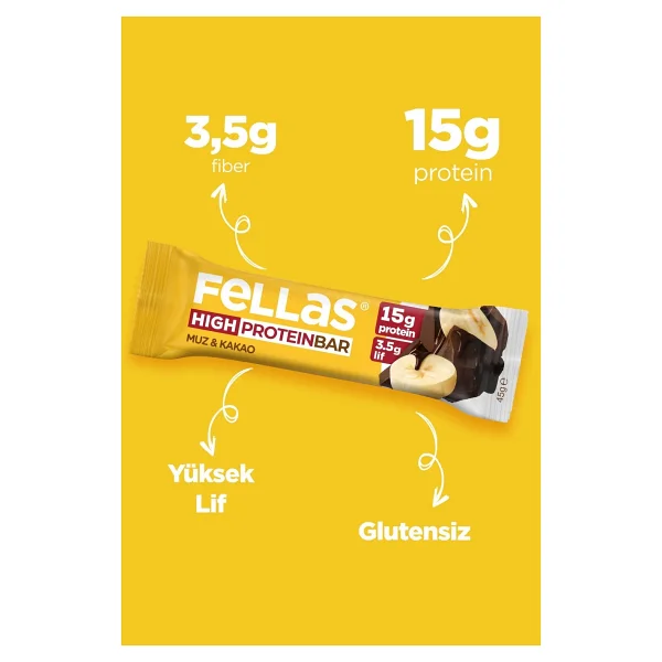 Fellas Yüksek Protein Bar - Muzlu 45 G X 12 Adet - Görsel 3