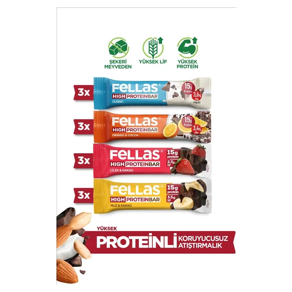Fellas Yüksek Protein Bar 45 G Karma Kutu 12 Adet (4 Çeşit) - Görsel 9