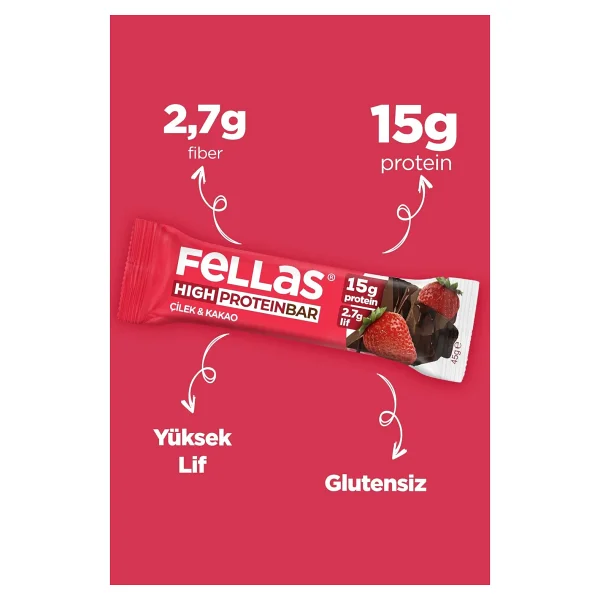 Fellas Yüksek Protein Bar - Çilekli 45 G X 12 Adet - Görsel 8