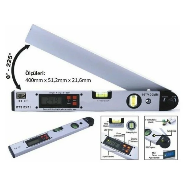 Bts 12471 2 Sulu Dijital Açı Ölçerli 16" 400 Mm Su Terazisi - Görsel 2