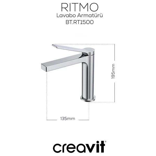 Creavit Rt1500 Ritmo Krom Lavabo Bataryası - Görsel 10