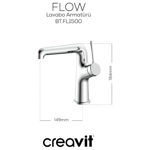 Creavit Fl1500 Flow Krom Lavabo Bataryası - Görsel 3