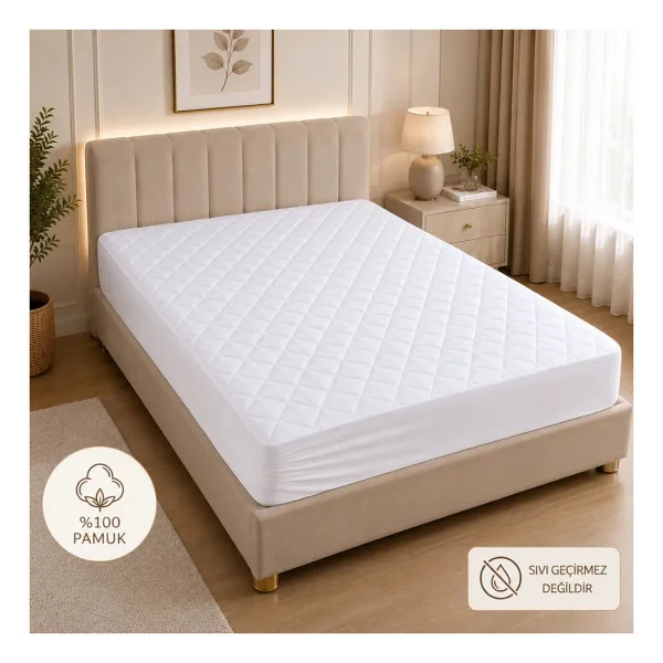 Formeya Pamukkale Alez Kapitone Fitted Yatak Koruyucu %100 Pamuk Alez (16 Ebat) - Beyaz - 100 X 200 Cm - Görsel 6