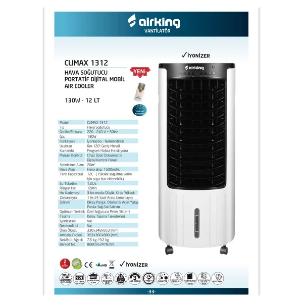 Airking Climax 1312 Uzaktan Kumandalı Hava Soğutucu - Görsel 2