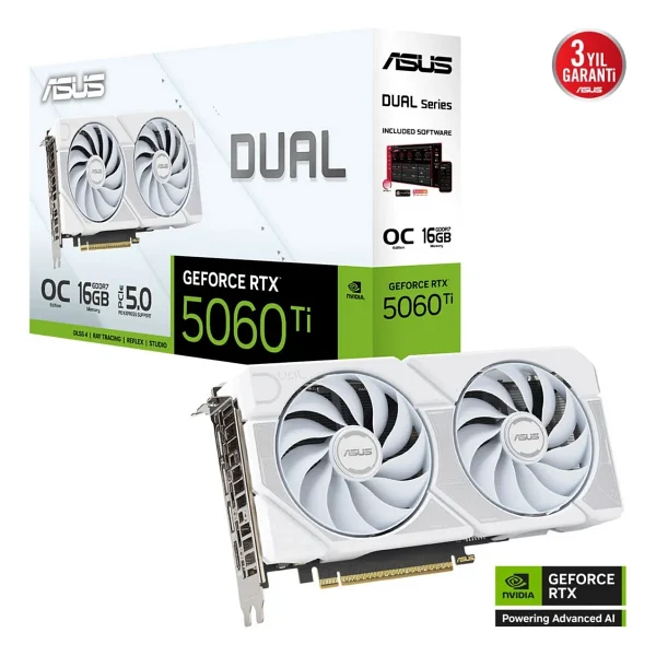 Asus RTX 5060 Tı Dual White Oc Edition Dual-Rtx5060tı-O16g-Whıte 128 Bit Gddr7 16 GB Ekran Kartı - Görsel 4