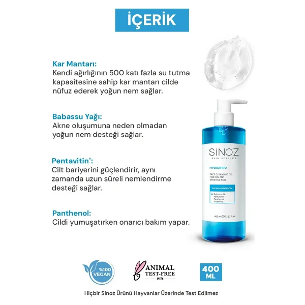 Sinoz Hydrapro 400 Ml Yüz Temizleme Jeli - Görsel 4