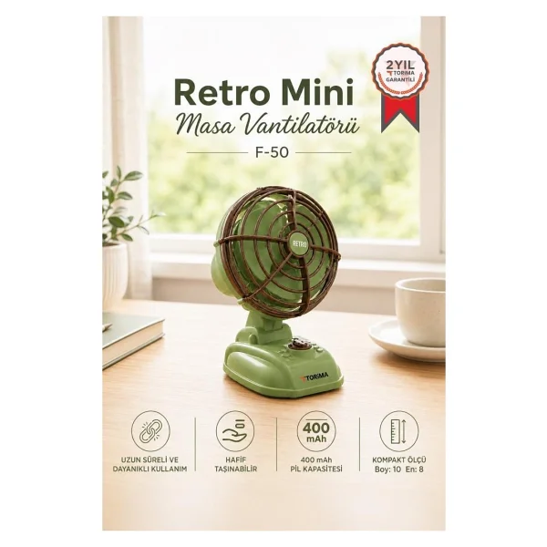 Torima F-50 Retro Şarjlı Masaüstü Vantilatör - Görsel 6
