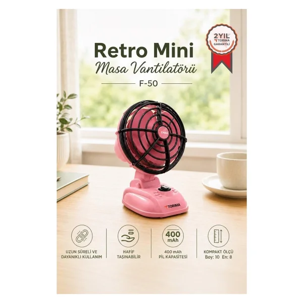 Torima F-50 Retro Şarjlı Masaüstü Vantilatör - Görsel 7