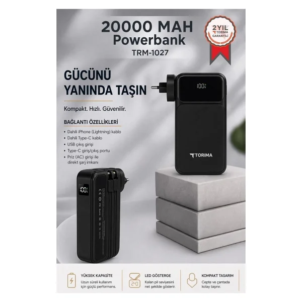 Torima Trm-1027 Beyaz 20000 mAh Hızlı Şarj Powerbank - Görsel 6