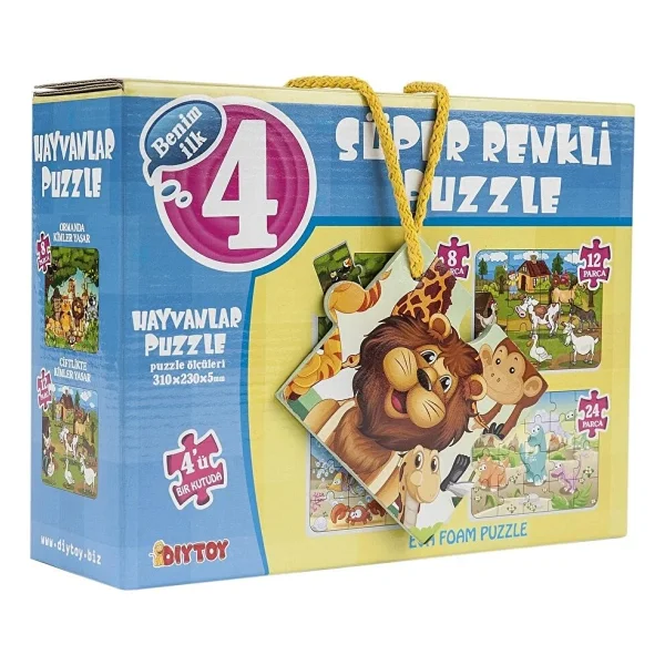 Diytoy Dıy Toy Hayvanlar Süper Renkli Puzzle 4ü 1 Kutuda - Görsel 5