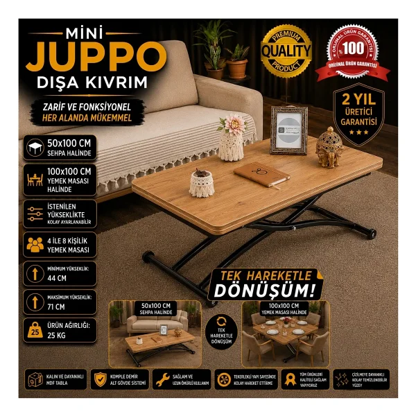Sehpam Akıllı Sehpa Mini Juppo Üst Tabla Mdf Oval Köşe Alt Ayak Siyah Dışa Kıvrım - Görsel 7