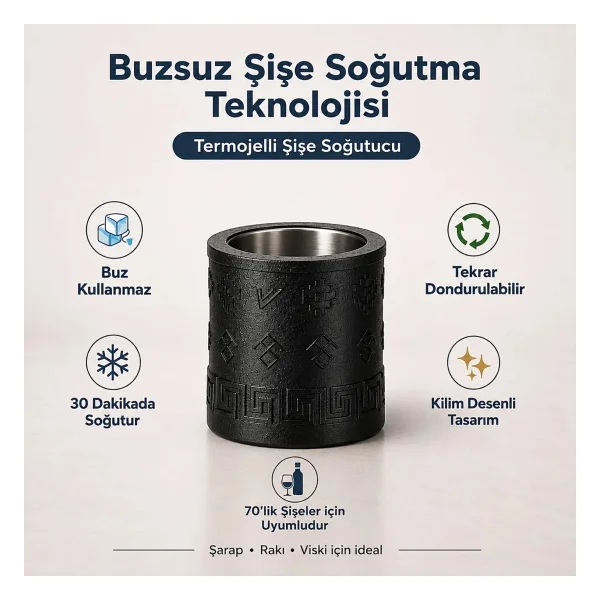 Mottopi Ehlikeyf Şişe Soğutucu Ve 2 Adet Çift Kadeh Soğutucu Ehlikeyf, Termojelli Şişe Soğutucu, Şarap, Rakı, Viski Kova Jelli - Şişe+2 Çift Kadeh Ehlikeyf - Görsel 4