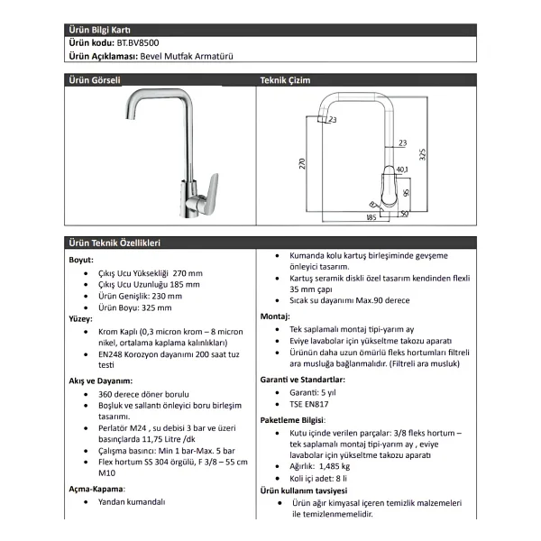Creavit Bevel Batarya Seti 3'lü Banyo-Lavabo-Eviye - Krom - Görsel 5