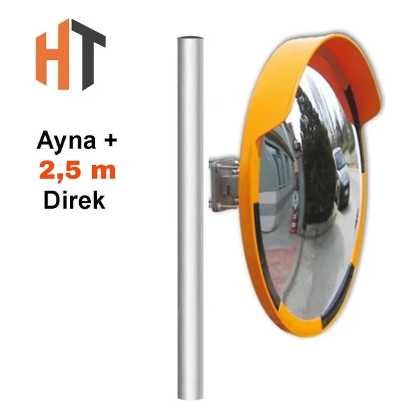 Hayat Trafik - Trafik Güvenlik Aynası 80 Cm Sarı-Siyah Ve 2.5 M Galvaniz Flanşlı Direk Set - Görsel 4