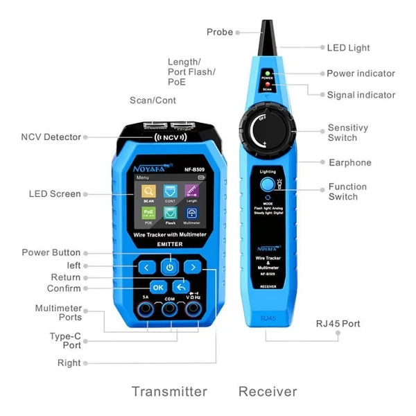 Noyafa Nf-B509 Dijital Multimetreli Kablo Test Ve İzleme Cihazı - Görsel 2