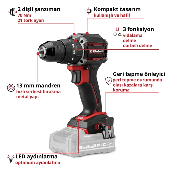 Einhell Tp-CD 18/70-C Li-İ Bl Darbeli Vidalama Makinesi - Görsel 4