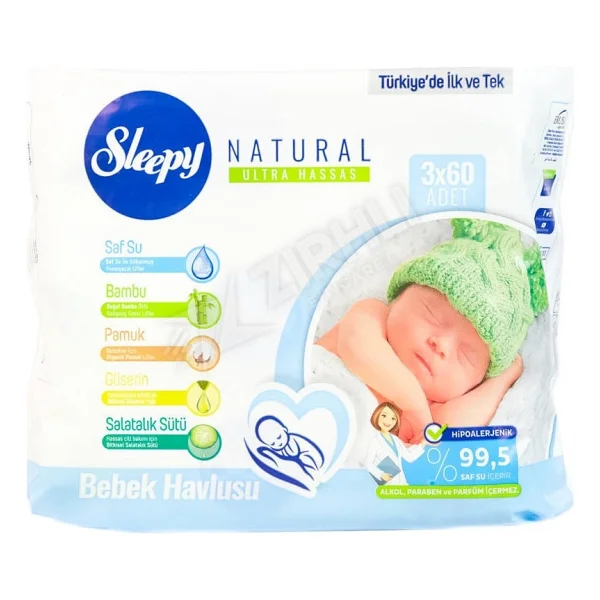 Sleepy Natural Yenidoğan 60 Yaprak 3'lü Paket Islak Mendil - Görsel 3