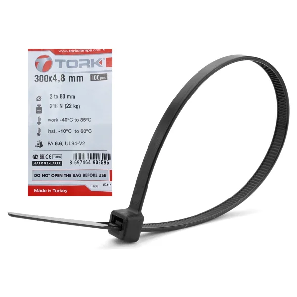 Tork Trk-300-4,5mm Siyah 100lü Kablo Bağı - 4,8x300 Siyah - Görsel 2