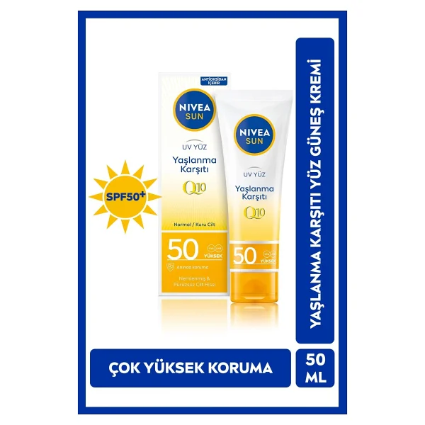 Nıvea Sun Q10 Yaşlanma Karşıtı Güneş Koruyucu Yüz Kremi 50ml Ve Böğürtlen Dudak Bakım Kremi, Çanta Hediye - Görsel 2