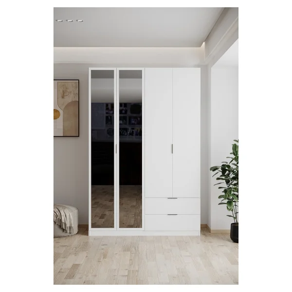 Evdemo Yakut Aynalı 4 Kapaklı 2 Çekmeceli Gardırop 210 Cm Atlantik Çam - Görsel 7