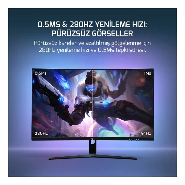 Gamepower Vivid V80 27" 0.5 ms Full HD Curved 280 Hz Oyuncu Monitörü - Görsel 2