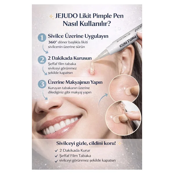 Jejudo Pimple Patch,Akne Bandı(9mm&12mm)+4,5 Ml Likit Pimple Pen,%100 Hidrokolloid,%2 Salisilik Asit - Görsel 7