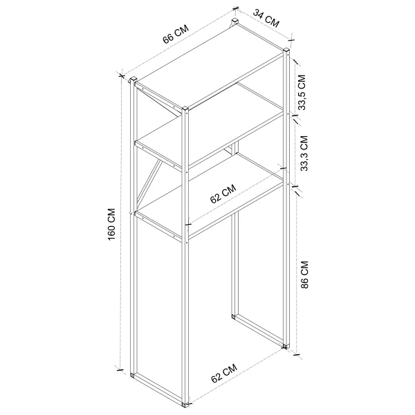 Bofigo 3 Raflı Metal Banyo Düzenleyici Metal Banyo Rafı Çamaşır Makinası Üstü Çam - Görsel 5