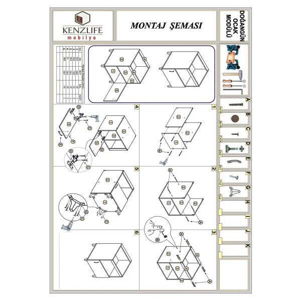 Kenzlife Ocak Dolabi Hosseda Byz 85x60x56 Hazir Mutfak Klasik Set Ustu Ocak İcin Arkaliksiz - Görsel 9