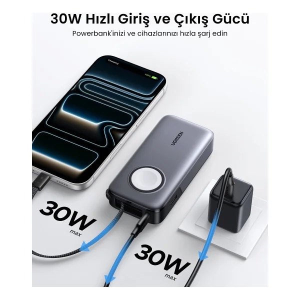 Ugreen 55434b 10000 mAh Hızlı Şarj Kablosuz Powerbank - Görsel 6