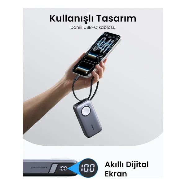Ugreen 55434b 10000 mAh Hızlı Şarj Kablosuz Powerbank - Görsel 7