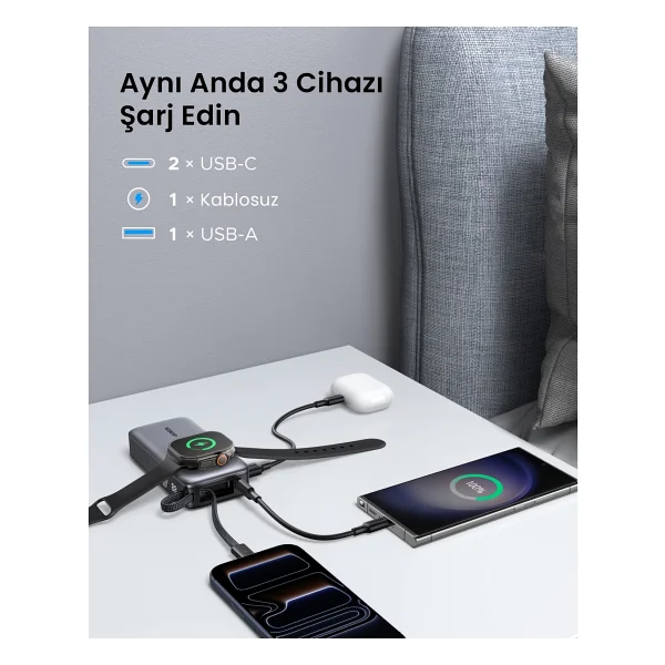 Ugreen 55434b 10000 mAh Hızlı Şarj Kablosuz Powerbank - Görsel 9