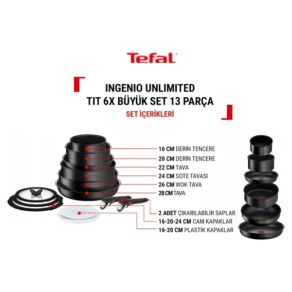 Tefal Titanyum Ingenio Unlimited 6x 13 Parça Büyük Tava Tencere Seti - Görsel 2