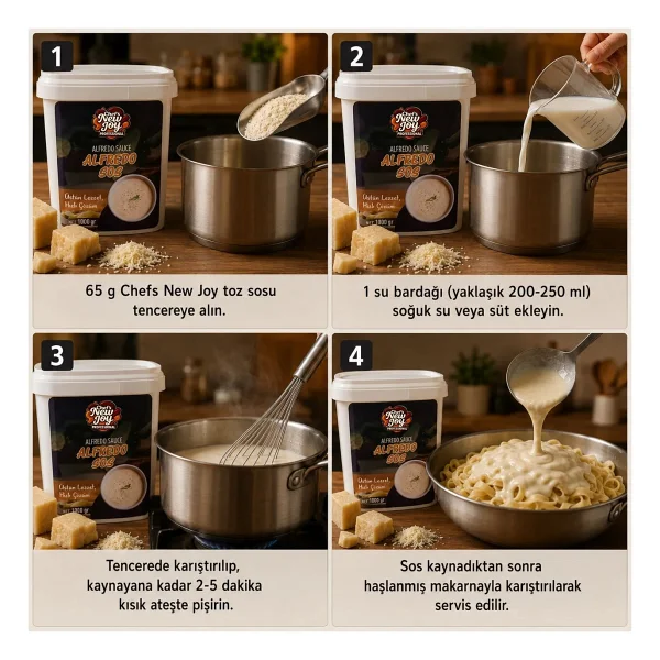 Chef's New Joy Professional 3'lü Gurme Makarna Sosu Seti - Mac Cheese + Alfredo + Pesto (3 X 1000g) - 3 Kg - Görsel 4