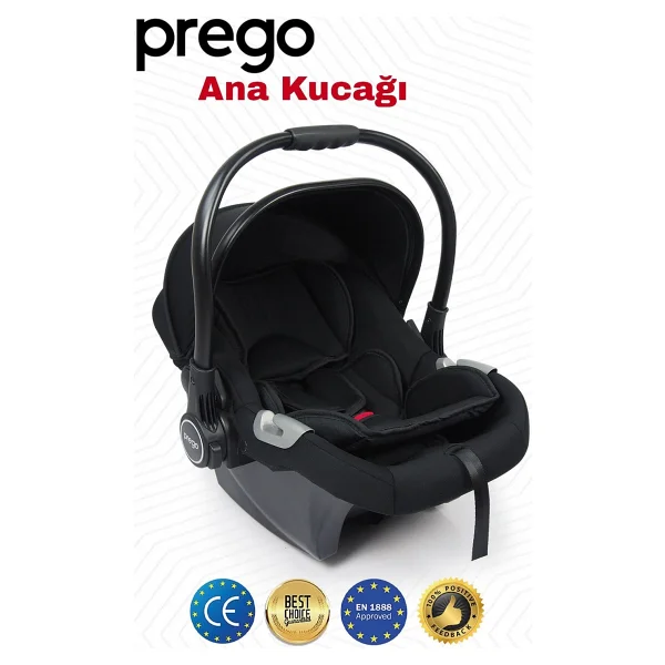 Prego Ana Kucağı Puseti Taşıma Oto Koltuğu 0-10 Kg Kumaş Malzeme İle 3 Noktalı Emniyet Kemeri - Siyah - Görsel 5