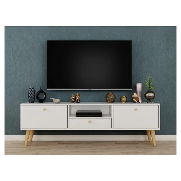 Penta TV Sehpası, Ahşap Ayaklı, Beyaz, 160 Cm - Görsel 6