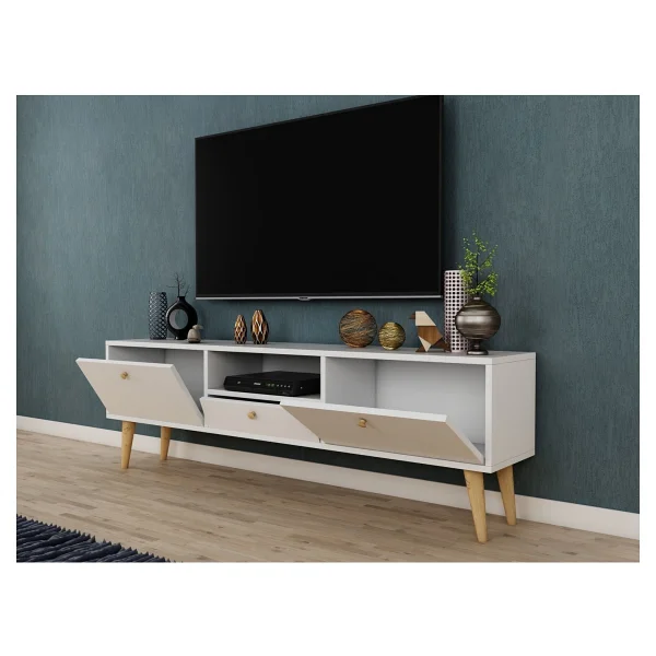 Penta TV Sehpası, Ahşap Ayaklı, Beyaz, 160 Cm - Görsel 2