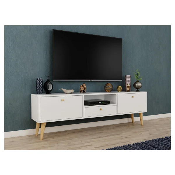 Penta TV Sehpası, Ahşap Ayaklı, Beyaz, 160 Cm - Görsel 3