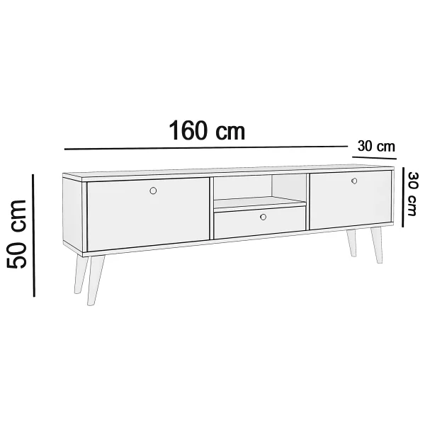 Penta TV Sehpası, Ahşap Ayaklı, Beyaz, 160 Cm - Görsel 4