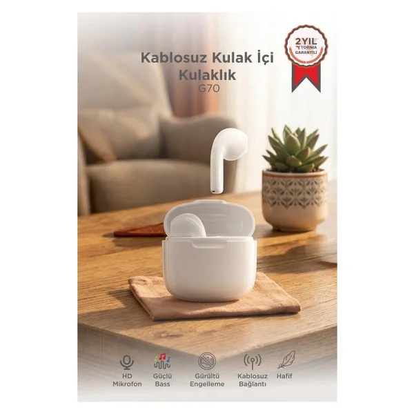 Torima G70 TWS Beyaz Kulak İçi Bluetooth Kulaklık - Görsel 6