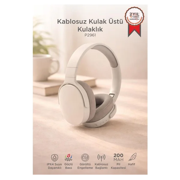 Torima P2961 Bej Kulak Üstü Bluetooth Kulaklık - Görsel 7