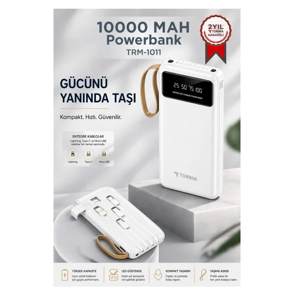 Torima 10.000 mAh Powerbank Hızlı Şarj Özellikli 4 Çıkışlı Beyaz - Görsel 7
