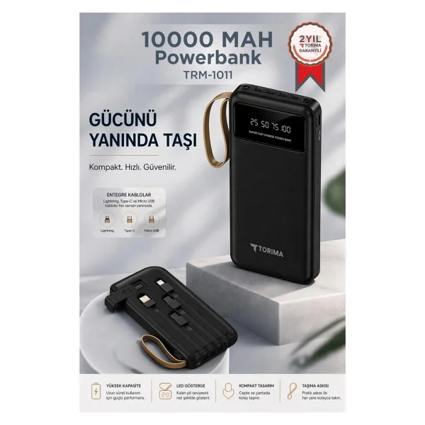 Torima 10.000 mAh Powerbank Hızlı Şarj Özellikli 4 Çıkışlı Beyaz - Görsel 6