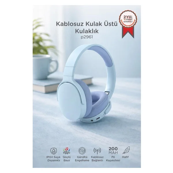 Torima P2961 Bej Kulak Üstü Bluetooth Kulaklık - Görsel 6