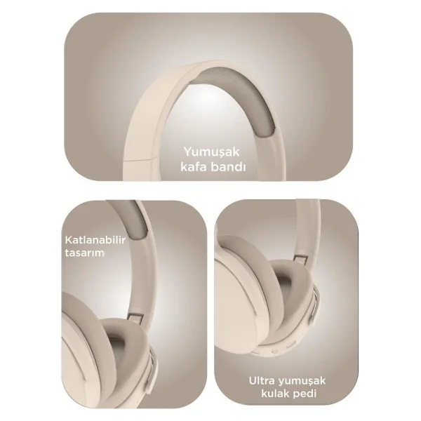 Torima P2961 Bej Kulak Üstü Bluetooth Kulaklık - Görsel 3